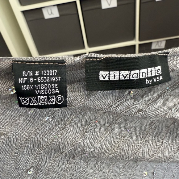 Vivante by VSA Viscose Silver Sparkle Sequin Studded Gray Fringed Scarf Y2K - Picture 4 of 7